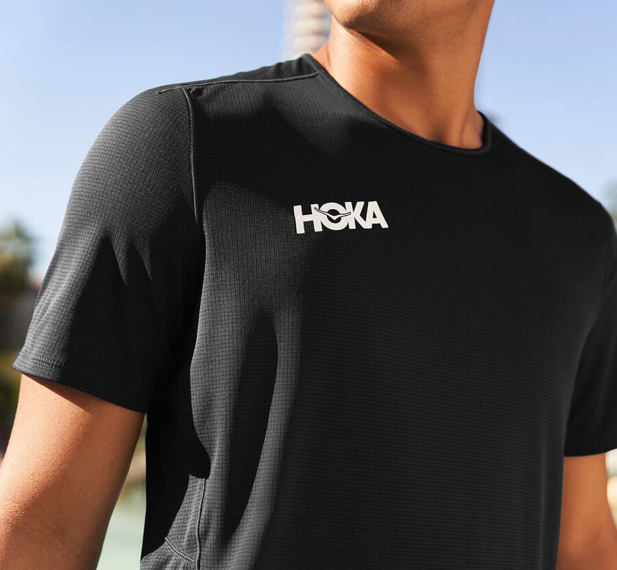 Hoka One One Performance Kort Sleeve Top Herr - Svarta - DNQWI-1726